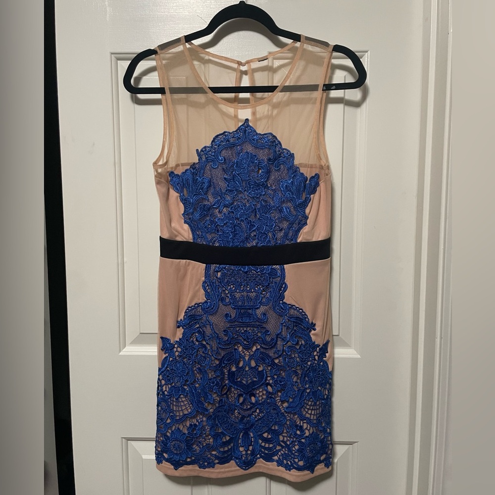 Nude Royal blue lace dress
